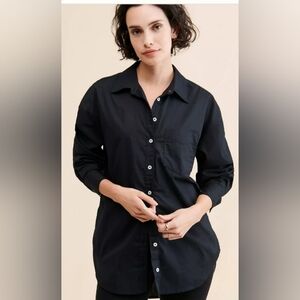 Anthropologie Maeve The Bennet Shirt Button Down Black 100% Cotton Oversize XS